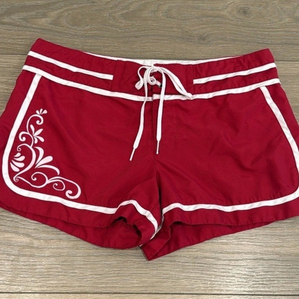 ATHLETA Red Pink Longboard Swim Surf Beach Vacay Boardshort Summer Shorts Size 8